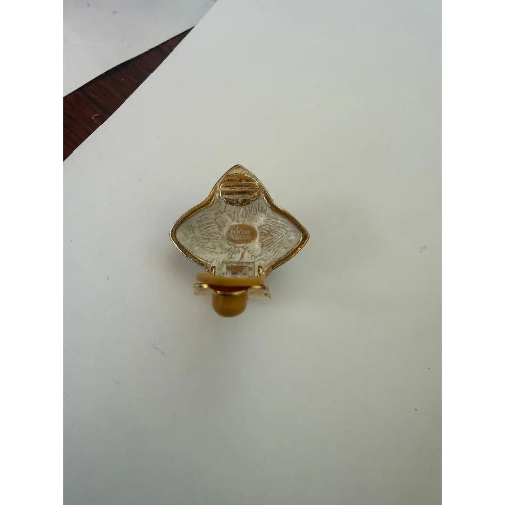 VTG Joan Rivers White Enamel Gold Tone Clip On Earrings‎ Rhinestone Mid-Century